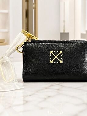 Off-White Jitney Black/Gold Zip Keychain Pouch Wallet, Arrow Logo